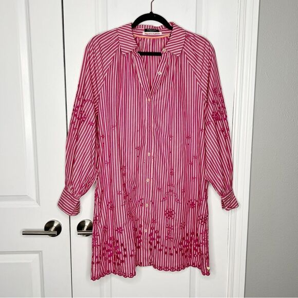 Scotch & Soda Embroidered Shirt Dress Striped Pink White  Anthropologie Size S - Picture 5 of 11